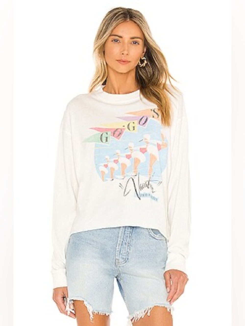 Daydreamer Women's The Gogo's Vacation Crop Tee T-Shirt Vintage White | Size S